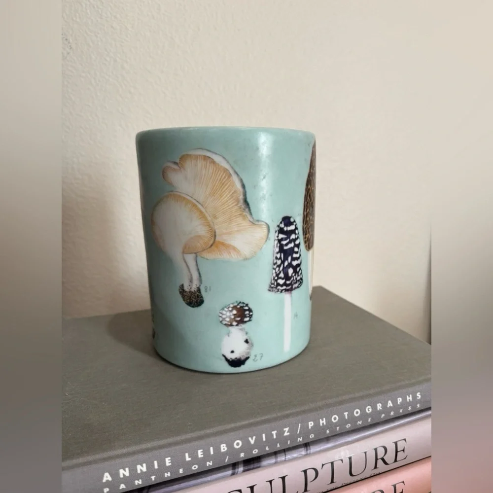 Anthropologie Mushroom Illustrations Utensil Holder Vase Pot